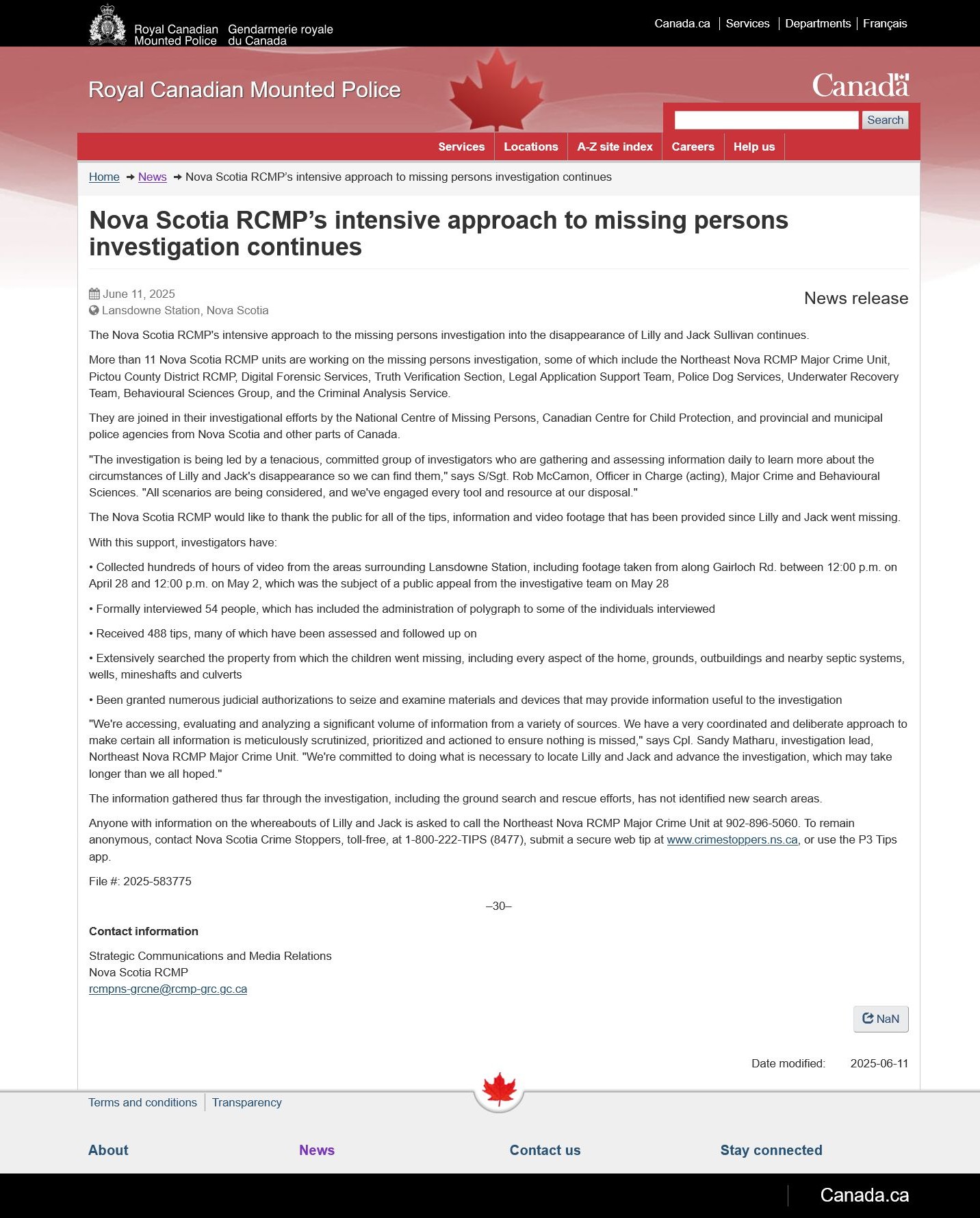 2025-06-11 Nova Scotia RCMP’s intensive approach to missing persons