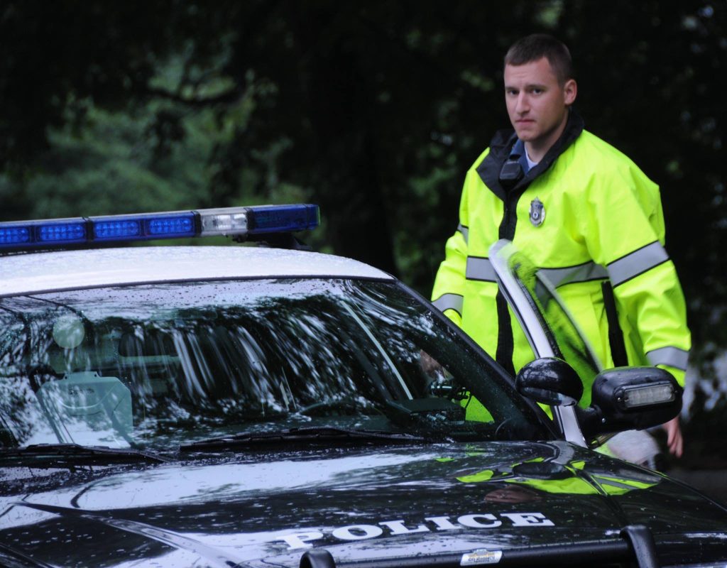 Officer Matt Farwell on Glen Road at a traffic stop in 2010.