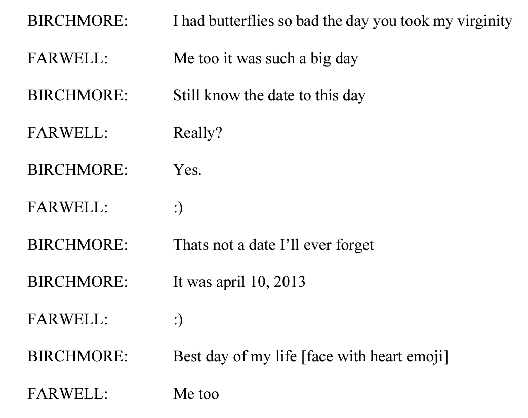 Sandra Birchmore text messages with Matthew Farwell