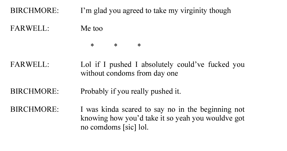 Sandra Birchmore text messages with Matthew Farwell